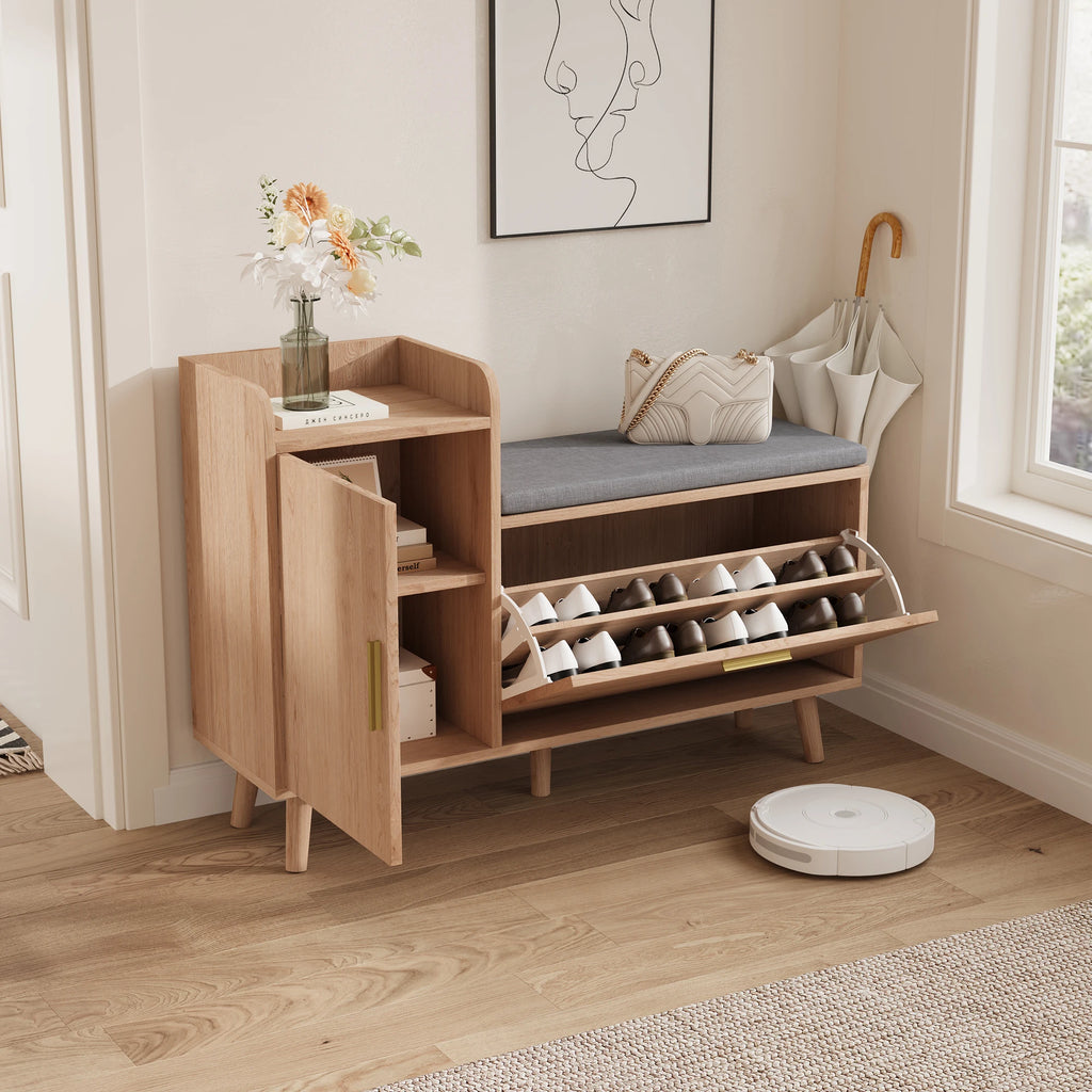 Comanlai Shoe Cabinet, Shoe Bench with Seat, Entrance Furniture for Shoe Cabinet, for Bedroom, Living Room,Entrance, Wood Color