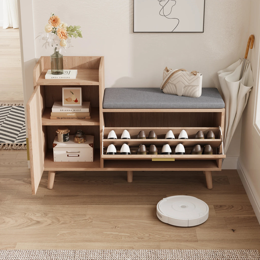 Comanlai Shoe Cabinet, Shoe Bench with Seat, Entrance Furniture for Shoe Cabinet, for Bedroom, Living Room,Entrance, Wood Color
