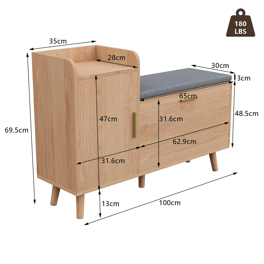Comanlai Shoe Cabinet, Shoe Bench with Seat, Entrance Furniture for Shoe Cabinet, for Bedroom, Living Room,Entrance, Wood Color