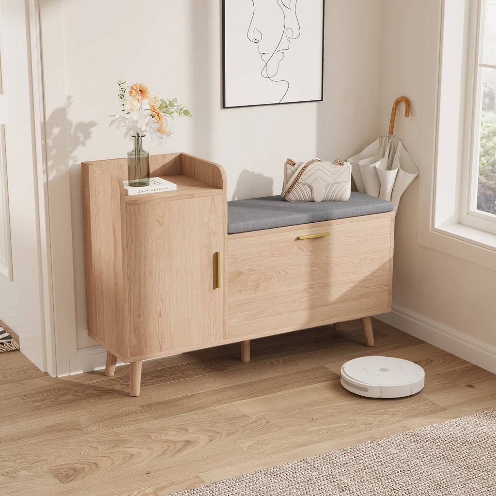 Comanlai Shoe Cabinet, Shoe Bench with Seat, Entrance Furniture for Shoe Cabinet, for Bedroom, Living Room,Entrance, Wood Color