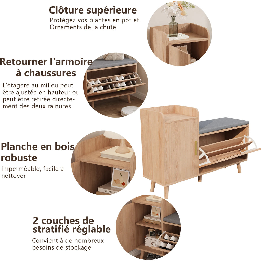 Comanlai Shoe Cabinet, Shoe Bench with Seat, Entrance Furniture for Shoe Cabinet, for Bedroom, Living Room,Entrance, Wood Color