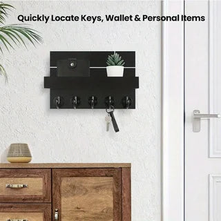 Wooden Key Holder for Entryway Decor Wall Mounted Mail Organizer and Key Hanger with 5 Hooks Rustic Rack for Keys Sunglasses