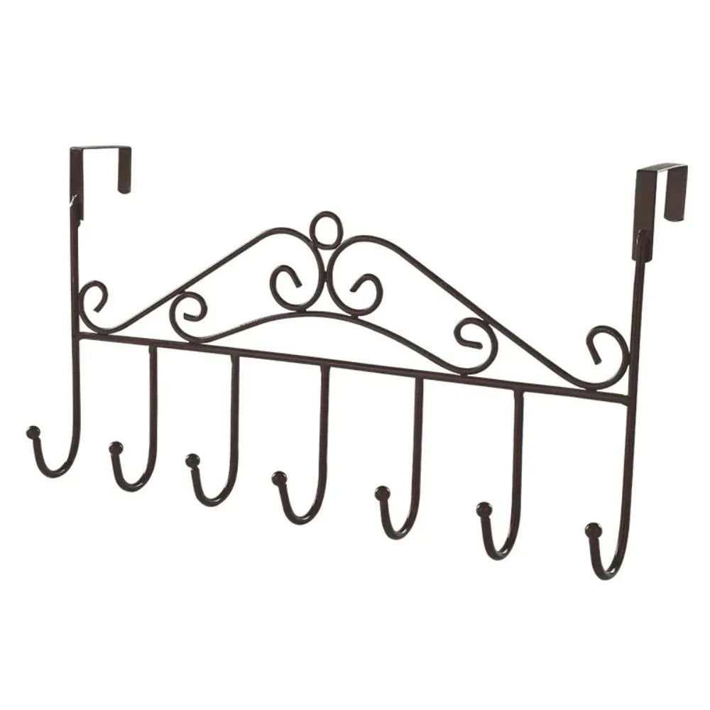 Bathroom Organizer Punch-free Over the Door Hanger Anti-Rust Wall Hanging Key Holder 7 Hooks Coat Rack Kitchen Bathroom