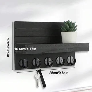 Wooden Key Holder for Entryway Decor Wall Mounted Mail Organizer and Key Hanger with 5 Hooks Rustic Rack for Keys Sunglasses