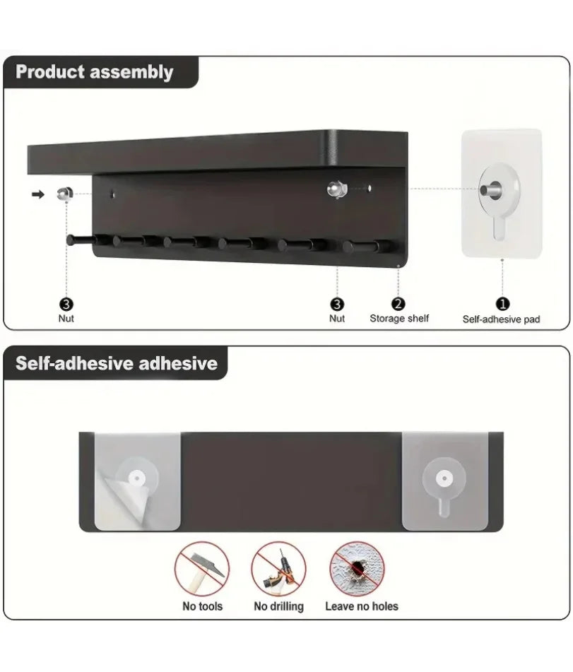 Key Holder for Wall Decor Mail Shelf Organizer Tableware Hanger Wall Mounted with 6 Hooks Storage Rack for Kitchen Bathroom