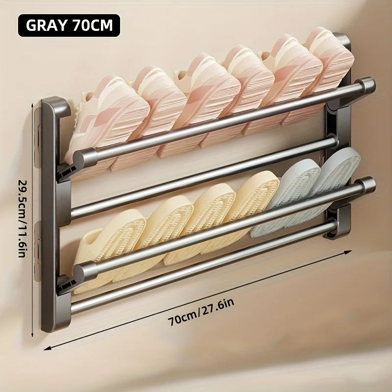 Punch Free Foldable Bathroom Slipper Rack Wall Mount Door Back Drying Shoe Storage Organizer