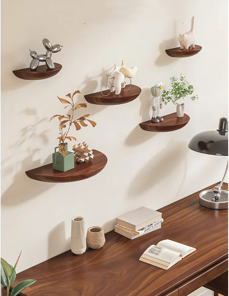 Solid Wooden Semicircle Wall Shelves Background Entryway Decorative Floating Organization Storage Holders Bedroom Kitchen Racks