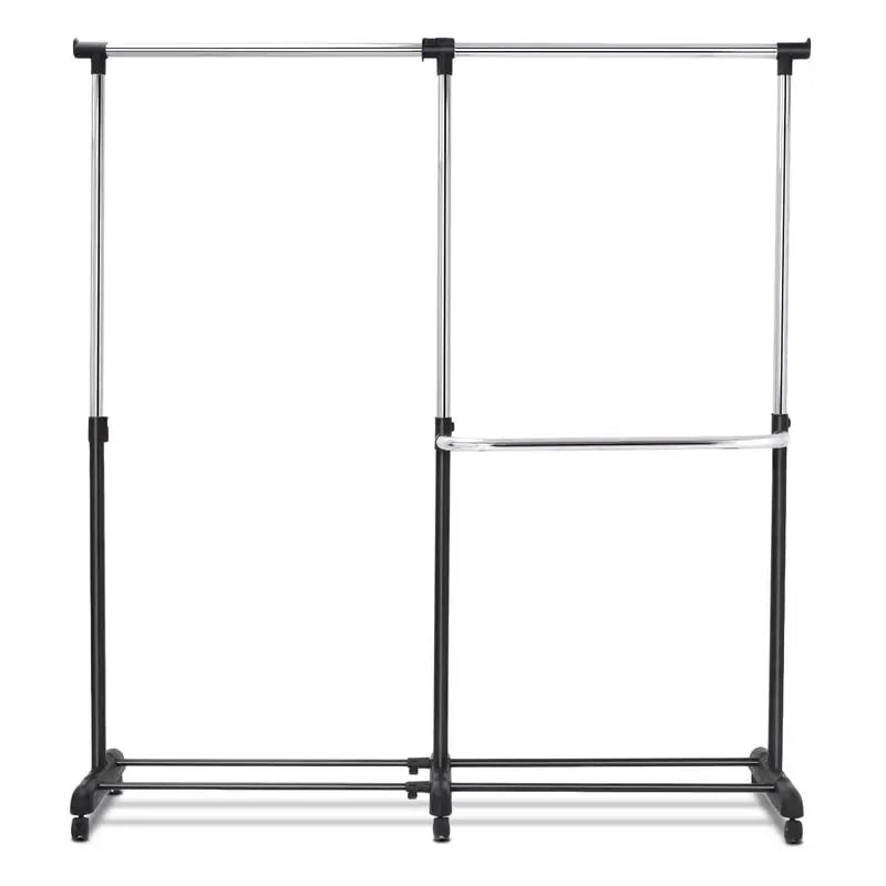 Double Rail Clothes Rack on Wheels with Bottom Shelf, Mobile for Indoor
