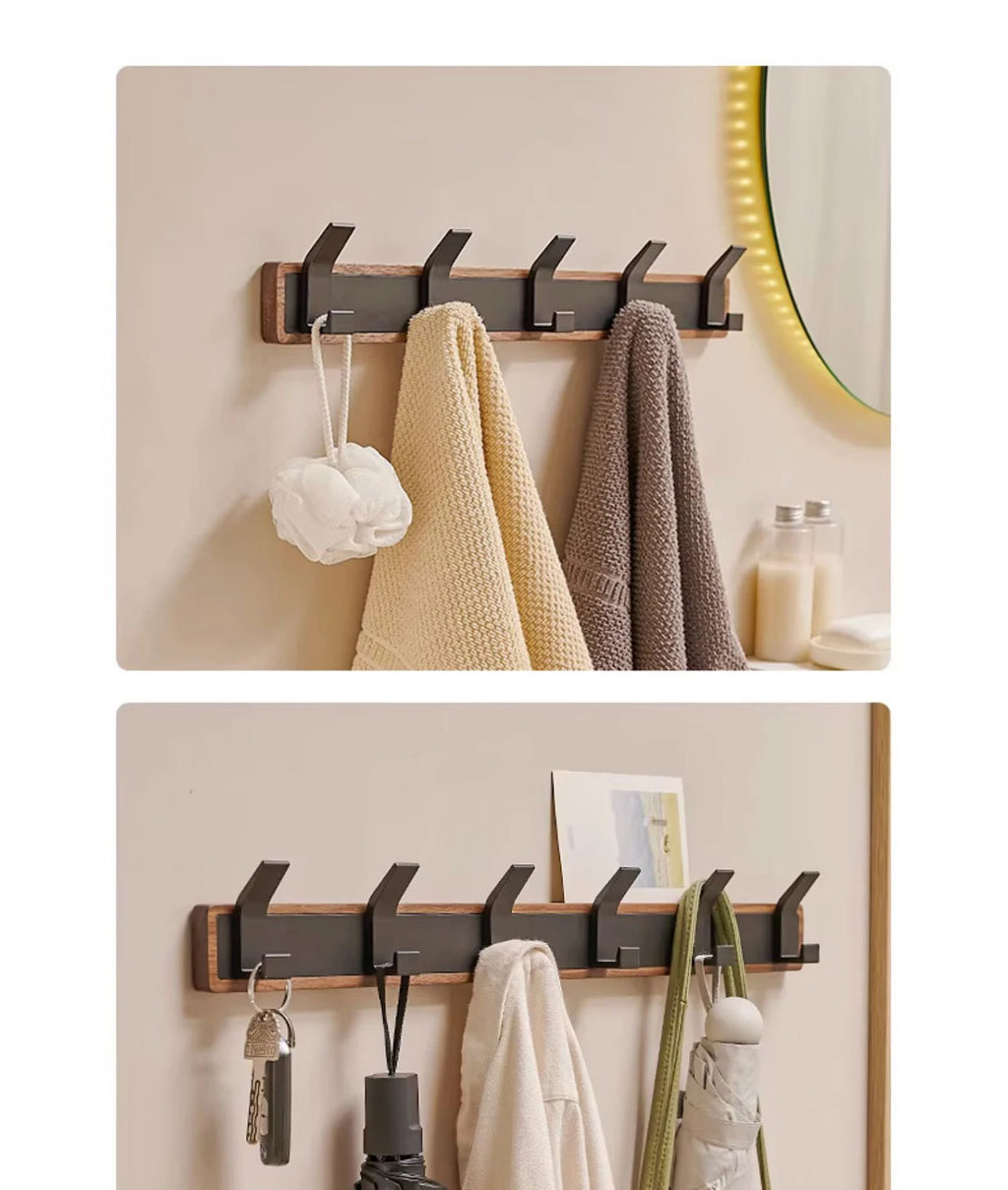 BAKALA-Black Wood Wall Hook, Hanging Coat Rack for Bathroom, Kitchen, Bedroom, Hallway, Clothes Holder