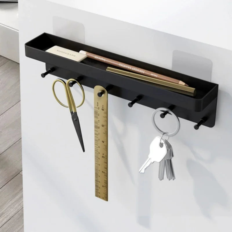 Holder Wall Mount, Key Holder Wall Mount Adhesive with Mail Organizer Tray with 6 Key Hooks for Wall