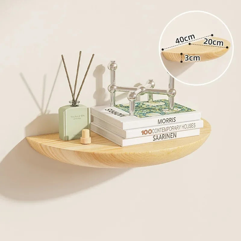 Solid Wooden Semicircle Wall Shelves Background Entryway Decorative Floating Organization Storage Holders Bedroom Kitchen Racks