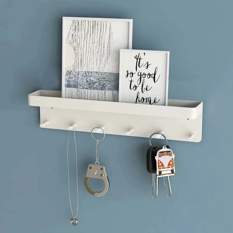 Holder Wall Mount, Key Holder Wall Mount Adhesive with Mail Organizer Tray with 6 Key Hooks for Wall