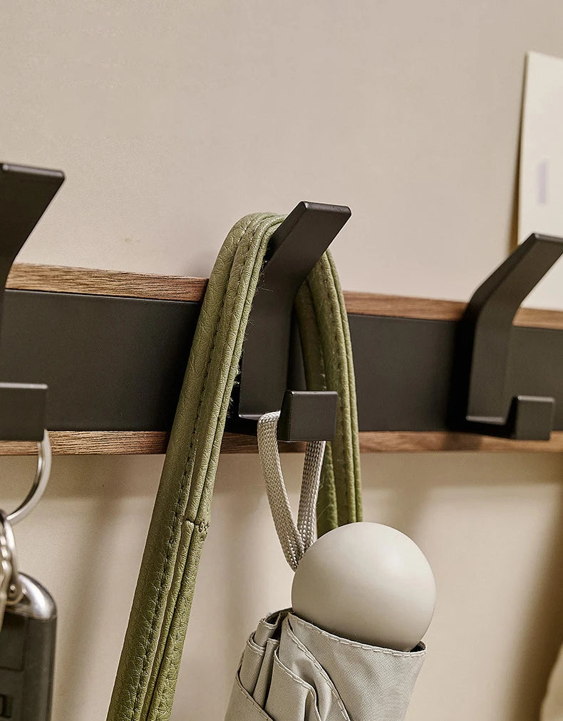 BAKALA-Black Wood Wall Hook, Hanging Coat Rack for Bathroom, Kitchen, Bedroom, Hallway, Clothes Holder