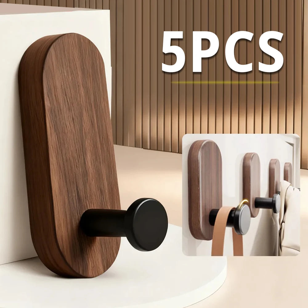 Self-adhesive Solid Wooden Wall Hook for Hanging Key Coat Towel Clothes Towel Bag Hanger Door Hook Coat Rack Entryway Key Holder