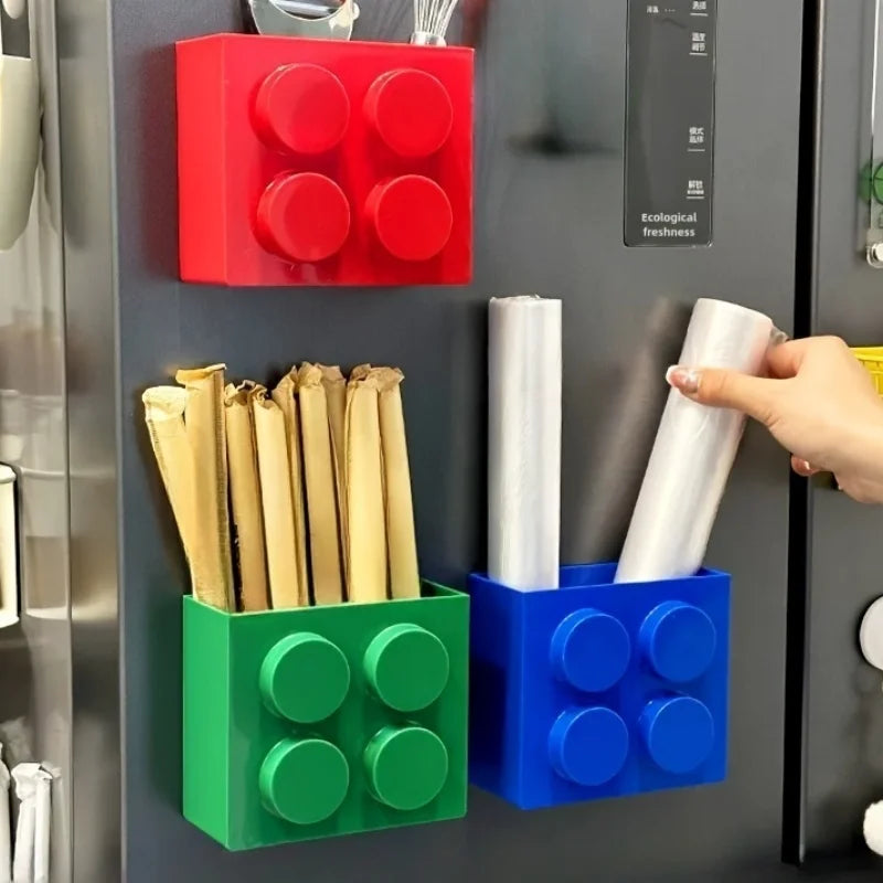 1/4pc Magnetic Storage Box Refrigerator Entrance Door Shelf Organizer Building Block Wall Mounted Rack Home Kitchen Decor Holder