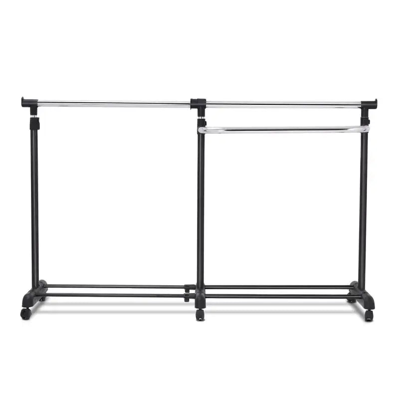 Double Rail Clothes Rack on Wheels with Bottom Shelf, Mobile for Indoor