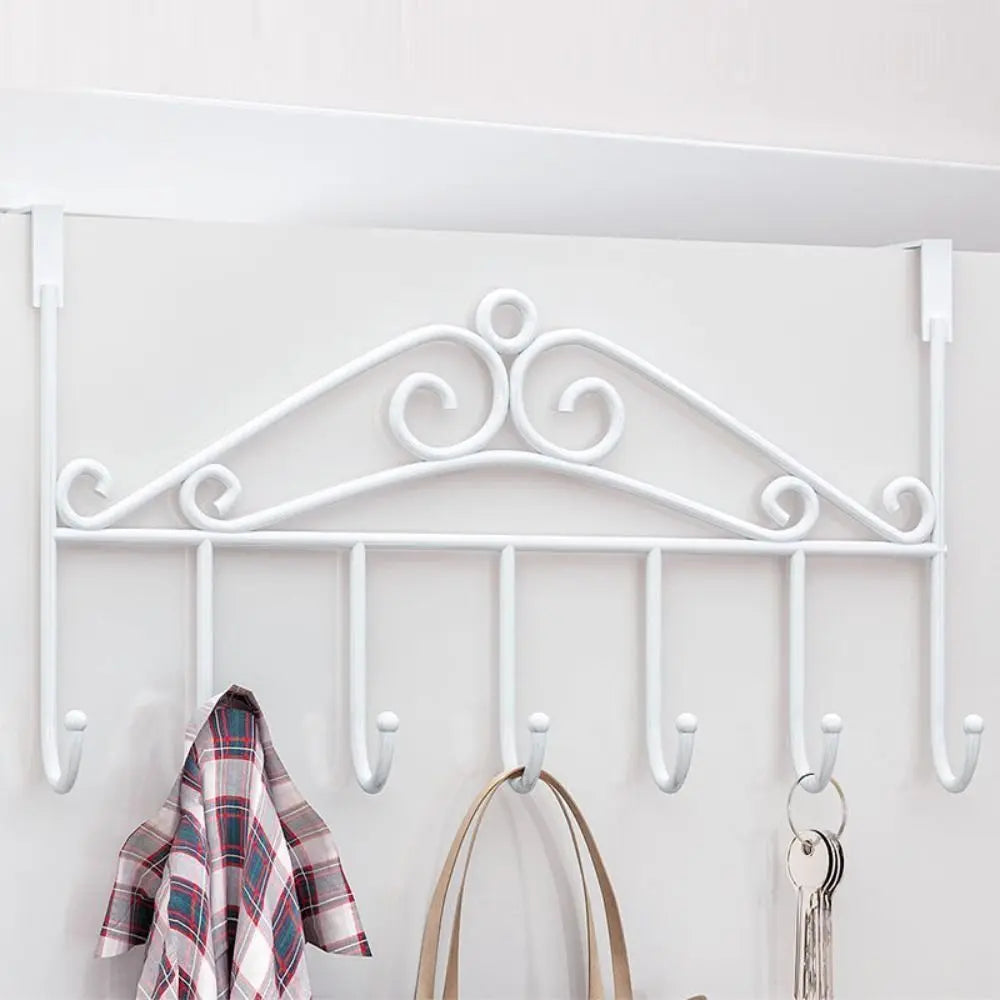 Bathroom Organizer Punch-free Over the Door Hanger Anti-Rust Wall Hanging Key Holder 7 Hooks Coat Rack Kitchen Bathroom