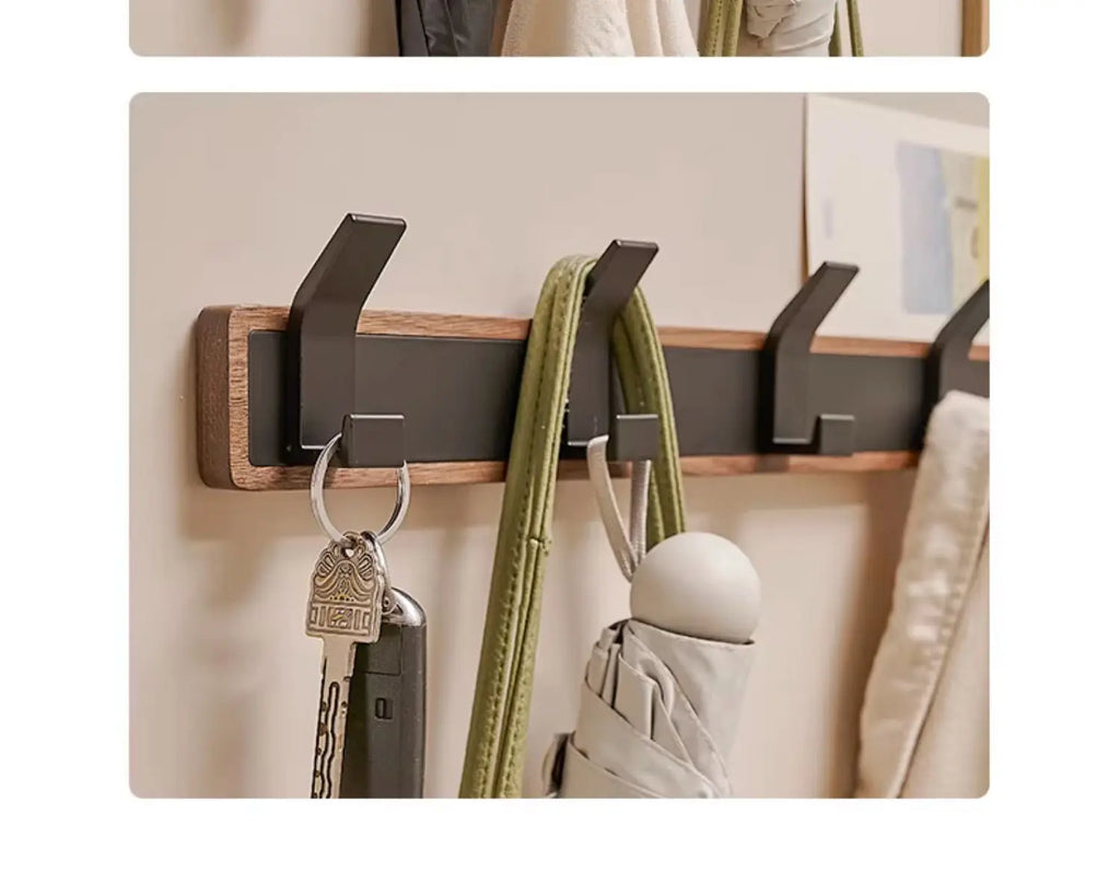 BAKALA-Black Wood Wall Hook, Hanging Coat Rack for Bathroom, Kitchen, Bedroom, Hallway, Clothes Holder