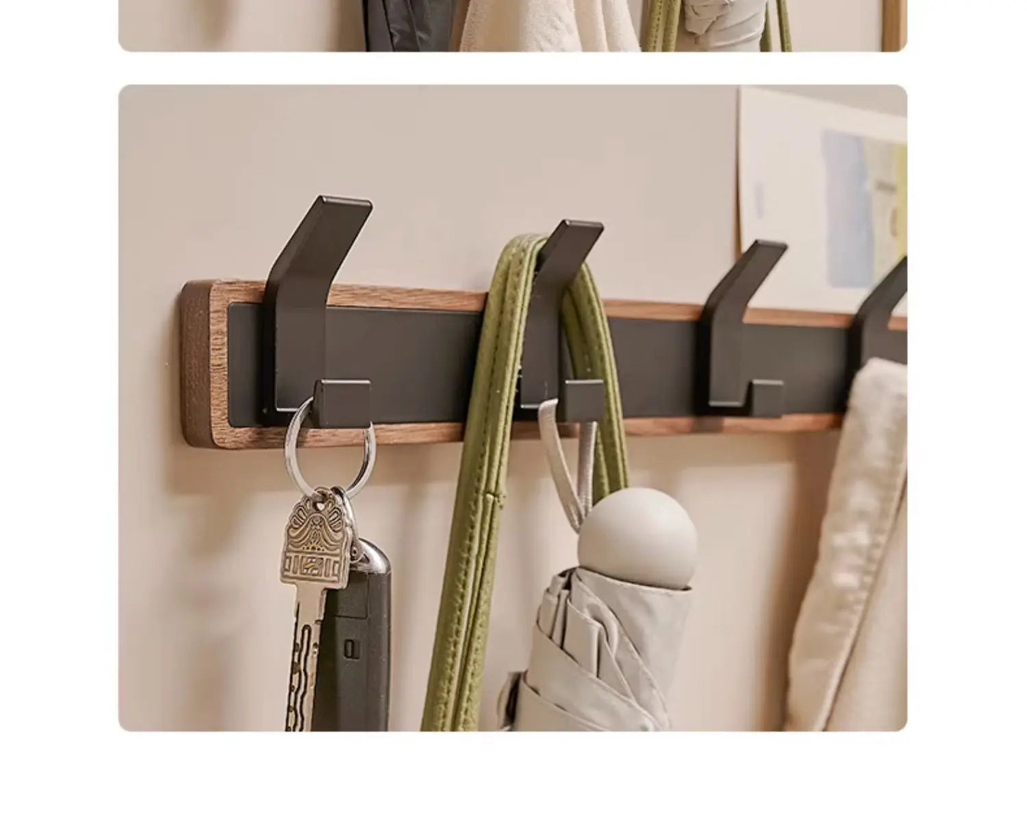 BAKALA-Black Wood Wall Hook, Hanging Coat Rack for Bathroom, Kitchen, Bedroom, Hallway, Clothes Holder