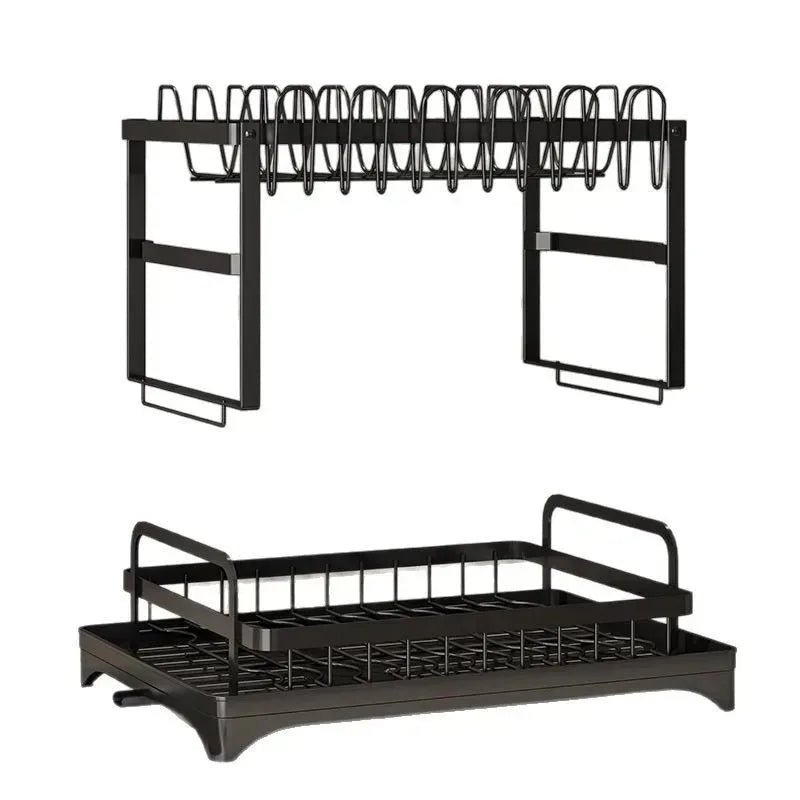 New Dishes Drain Rack Kitchen Tableware Plate Storage Rack Household Multifunctional Tableware Double-layer Shelf