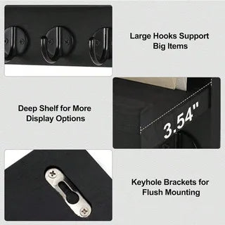 Wooden Key Holder for Entryway Decor Wall Mounted Mail Organizer and Key Hanger with 5 Hooks Rustic Rack for Keys Sunglasses