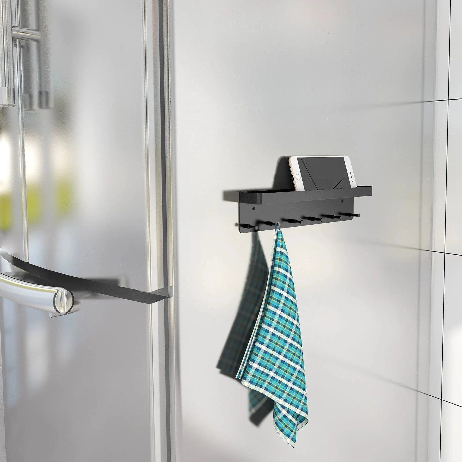Holder Wall Mount, Key Holder Wall Mount Adhesive with Mail Organizer Tray with 6 Key Hooks for Wall