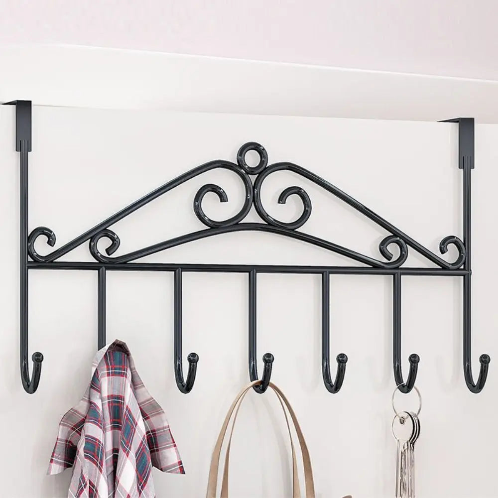 Bathroom Organizer Punch-free Over the Door Hanger Anti-Rust Wall Hanging Key Holder 7 Hooks Coat Rack Kitchen Bathroom