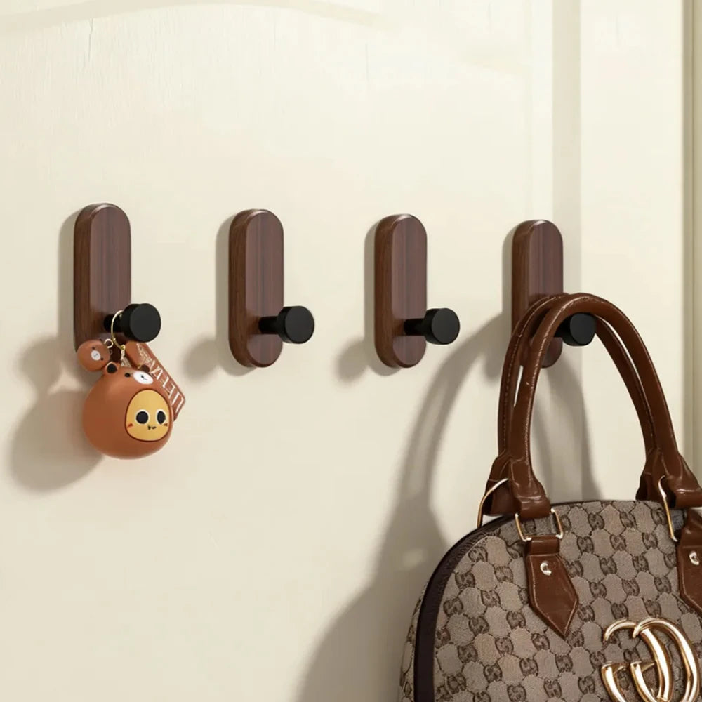 Self-adhesive Solid Wooden Wall Hook for Hanging Key Coat Towel Clothes Towel Bag Hanger Door Hook Coat Rack Entryway Key Holder