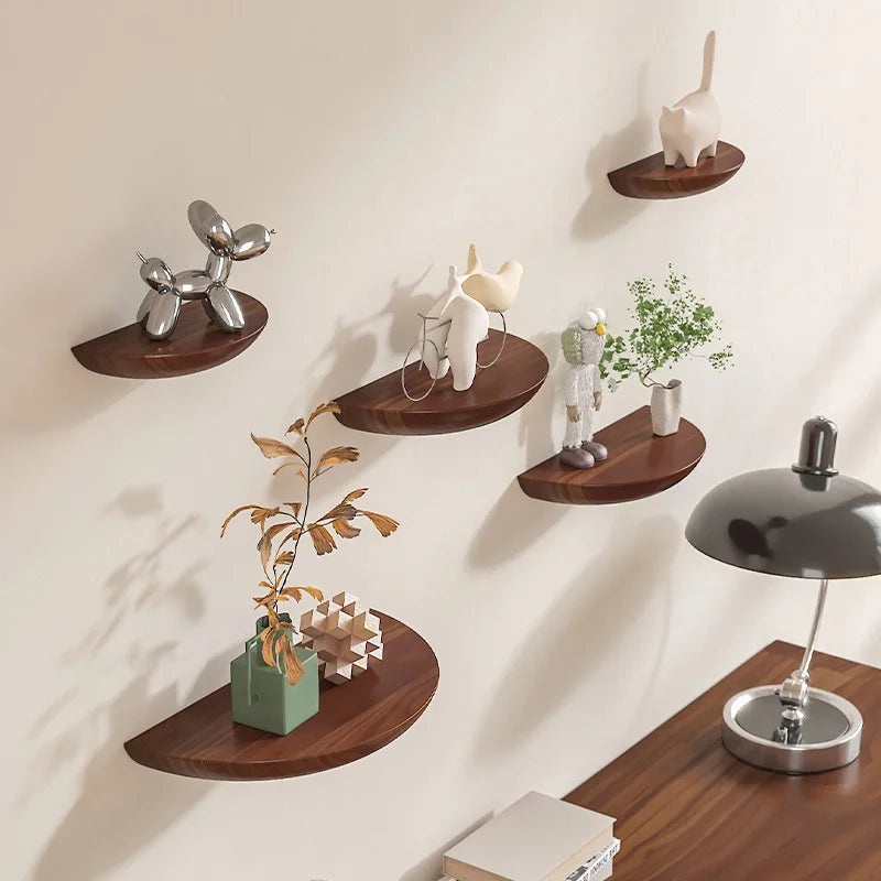 Solid Wooden Semicircle Wall Shelves Background Entryway Decorative Floating Organization Storage Holders Bedroom Kitchen Racks