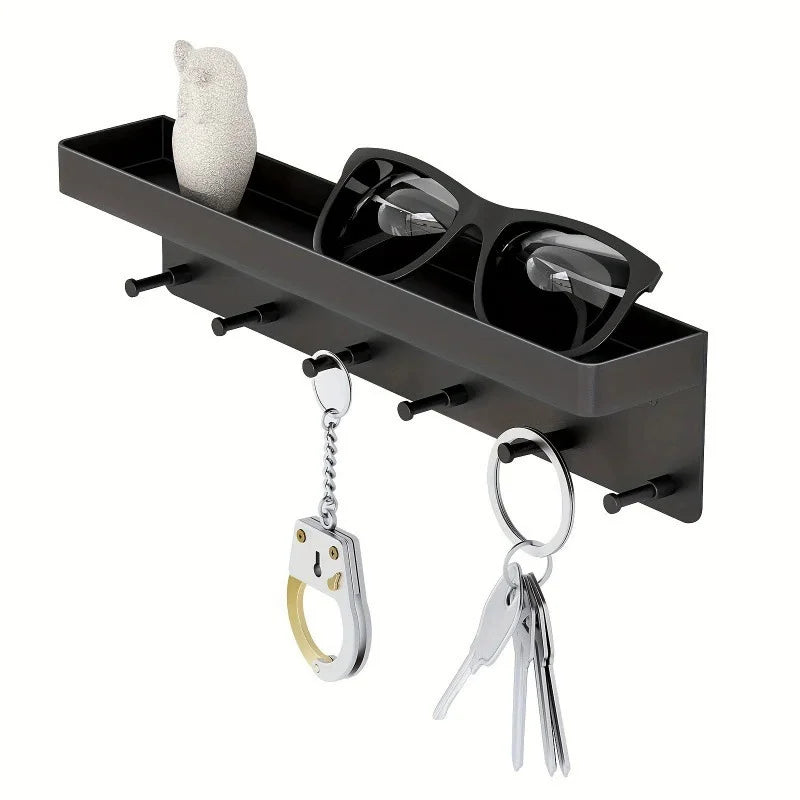 Holder Wall Mount, Key Holder Wall Mount Adhesive with Mail Organizer Tray with 6 Key Hooks for Wall