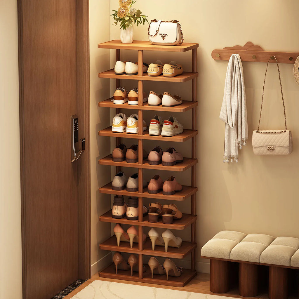 Multi layer minimalist narrow shoe rack, household wooden shoe cabinet, shoe storage rack, balcony storage rack, storage cabinet
