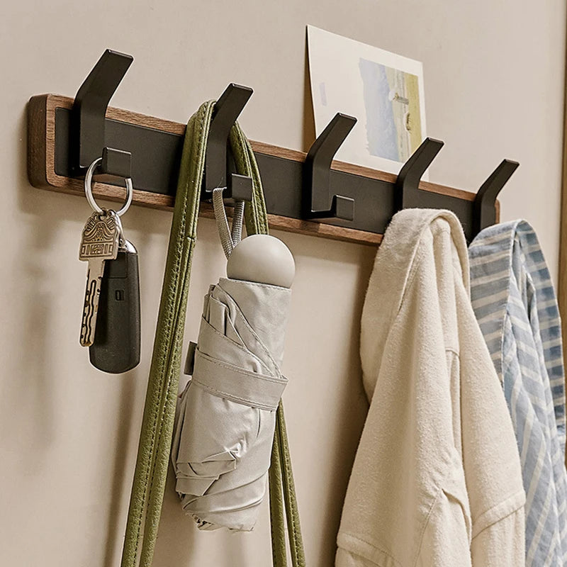 BAKALA-Black Wood Wall Hook, Hanging Coat Rack for Bathroom, Kitchen, Bedroom, Hallway, Clothes Holder