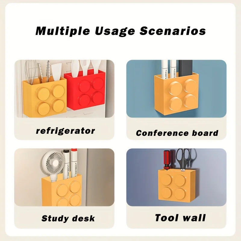1/4pc Magnetic Storage Box Refrigerator Entrance Door Shelf Organizer Building Block Wall Mounted Rack Home Kitchen Decor Holder