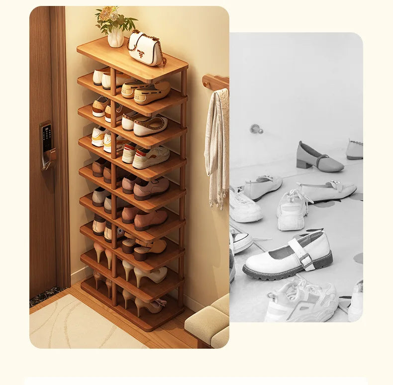 Multi layer minimalist narrow shoe rack, household wooden shoe cabinet, shoe storage rack, balcony storage rack, storage cabinet