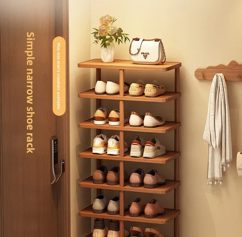 Multi layer minimalist narrow shoe rack, household wooden shoe cabinet, shoe storage rack, balcony storage rack, storage cabinet