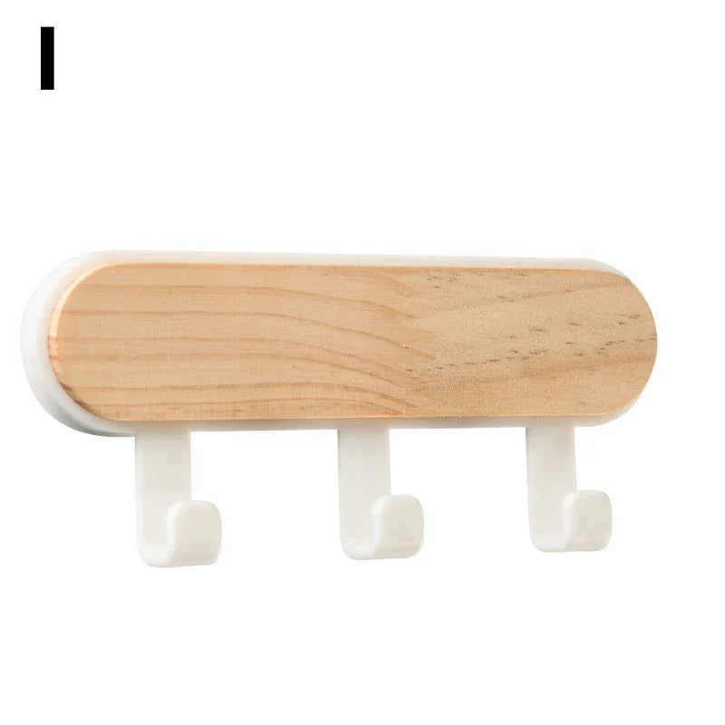 Wood Key Holder Hat Scarf Storage Organizer Strong Magnetic Key Ring Storage Rack Phone Hooks Self Adhesive Wall Mounted Hangers
