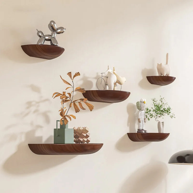 Solid Wooden Semicircle Wall Shelves Background Entryway Decorative Floating Organization Storage Holders Bedroom Kitchen Racks