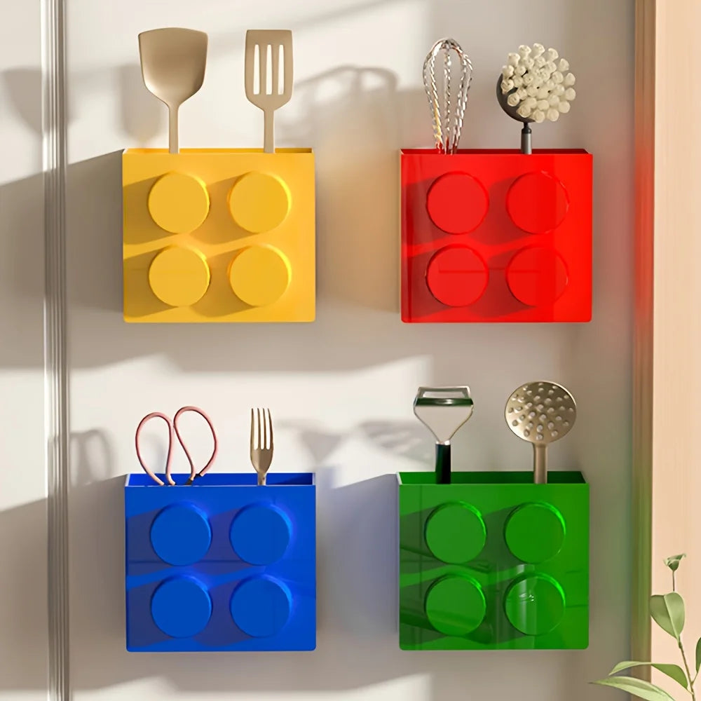 1/4pc Magnetic Storage Box Refrigerator Entrance Door Shelf Organizer Building Block Wall Mounted Rack Home Kitchen Decor Holder