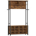 Coat Stand with Shoe Bench, Coat Rack with 13 Hooks, 14 Open Compartments, Adjustable Shelves, Clothes Rack for Hallway