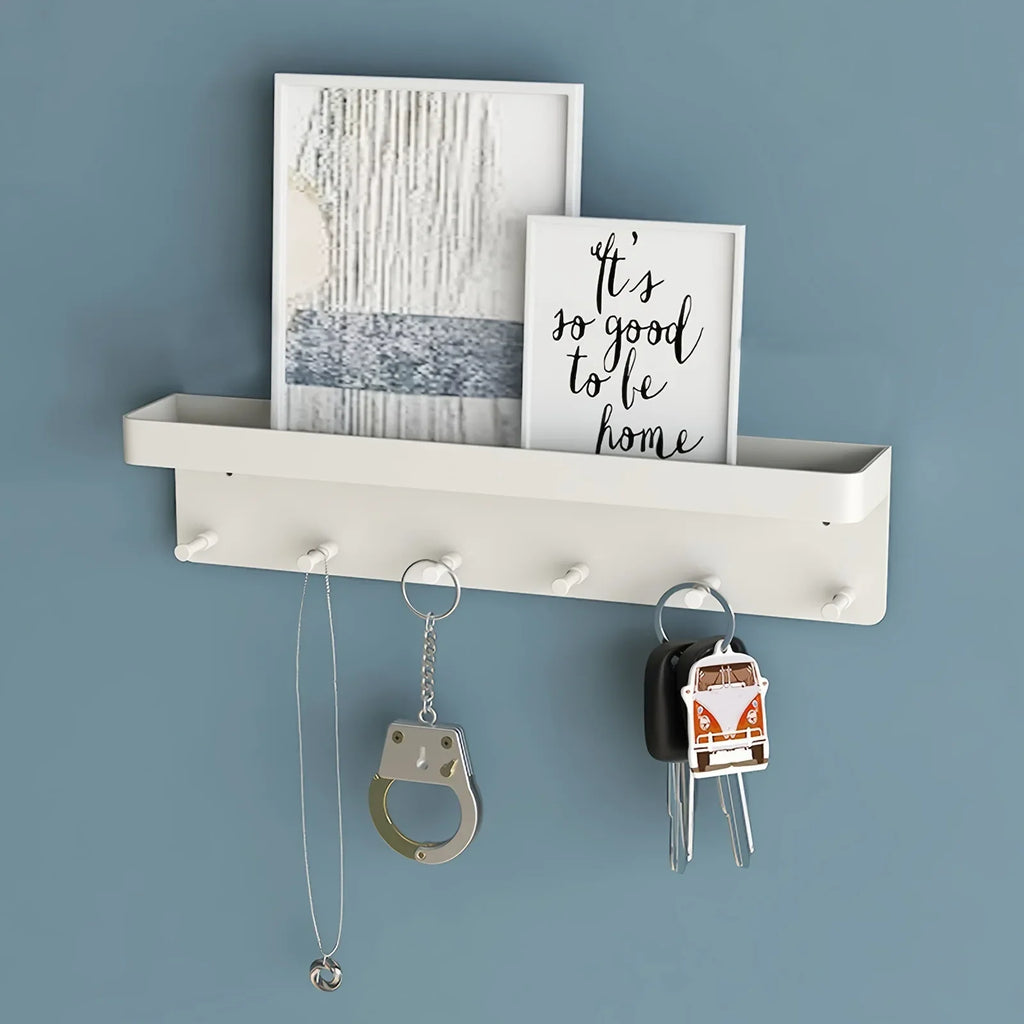 Key Holder for Wall Decor Mail Shelf Organizer Tableware Hanger Wall Mounted with 6 Hooks Storage Rack for Kitchen Bathroom