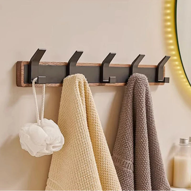 BAKALA-Black Wood Wall Hook, Hanging Coat Rack for Bathroom, Kitchen, Bedroom, Hallway, Clothes Holder