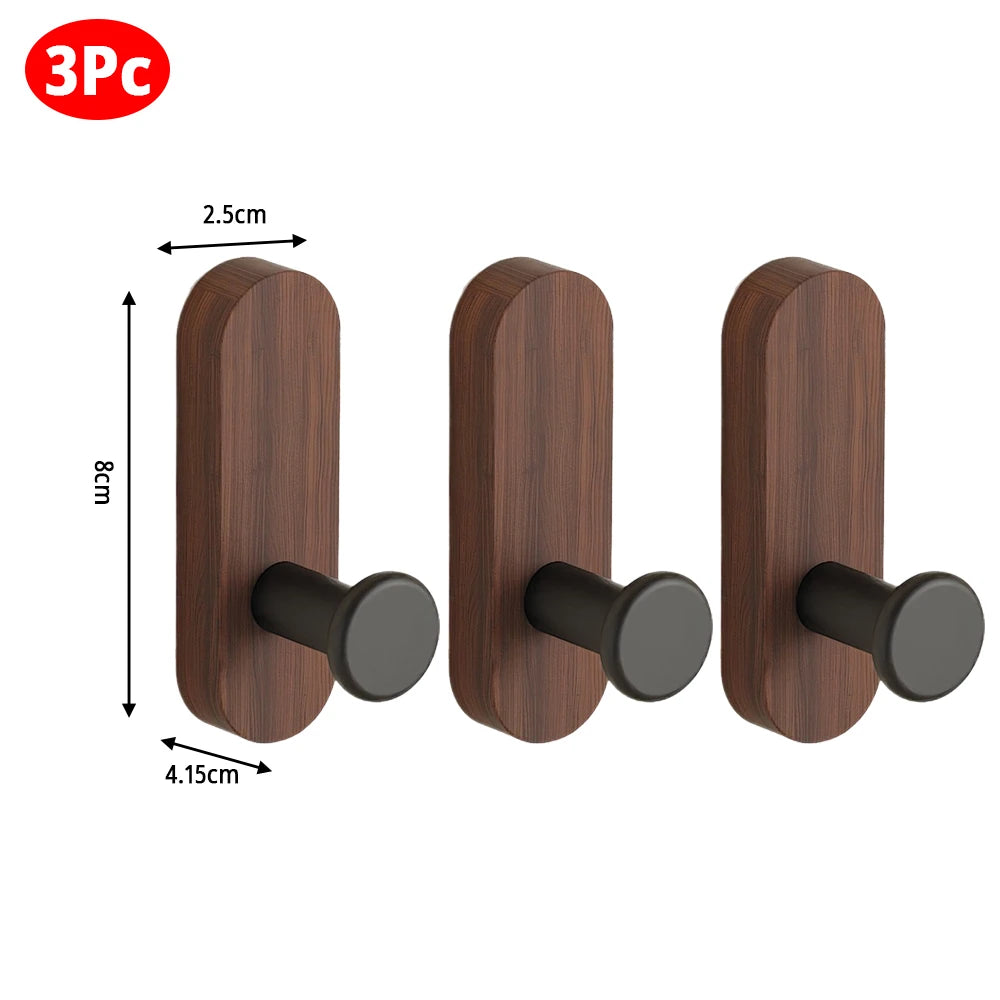 Self-adhesive Solid Wooden Wall Hook for Hanging Key Coat Towel Clothes Towel Bag Hanger Door Hook Coat Rack Entryway Key Holder