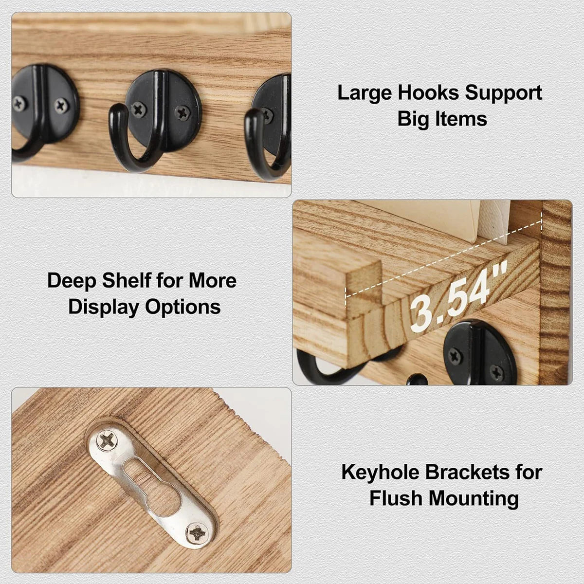 Wooden Key Holder for Entryway Decor Wall Mounted Mail Organizer and Key Hanger with 5 Hooks Rustic Rack for Keys Sunglasses
