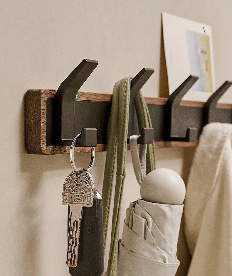 BAKALA-Black Wood Wall Hook, Hanging Coat Rack for Bathroom, Kitchen, Bedroom, Hallway, Clothes Holder