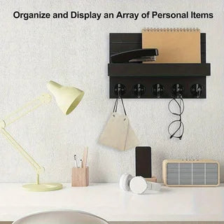 Wooden Key Holder for Entryway Decor Wall Mounted Mail Organizer and Key Hanger with 5 Hooks Rustic Rack for Keys Sunglasses