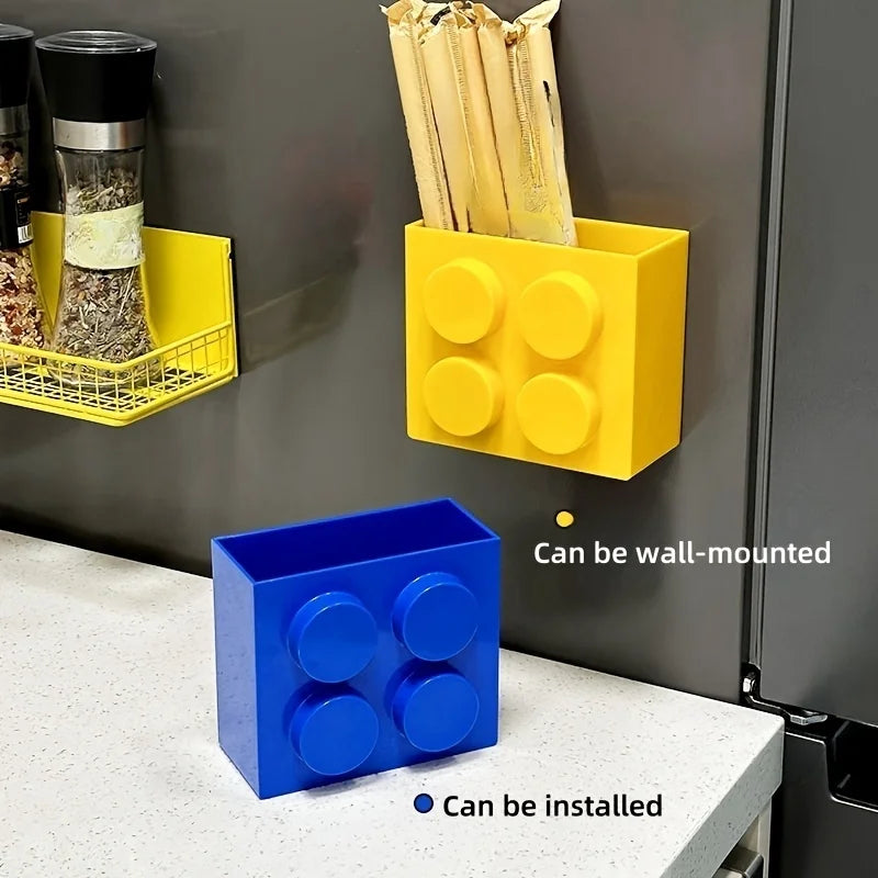 1/4pc Magnetic Storage Box Refrigerator Entrance Door Shelf Organizer Building Block Wall Mounted Rack Home Kitchen Decor Holder