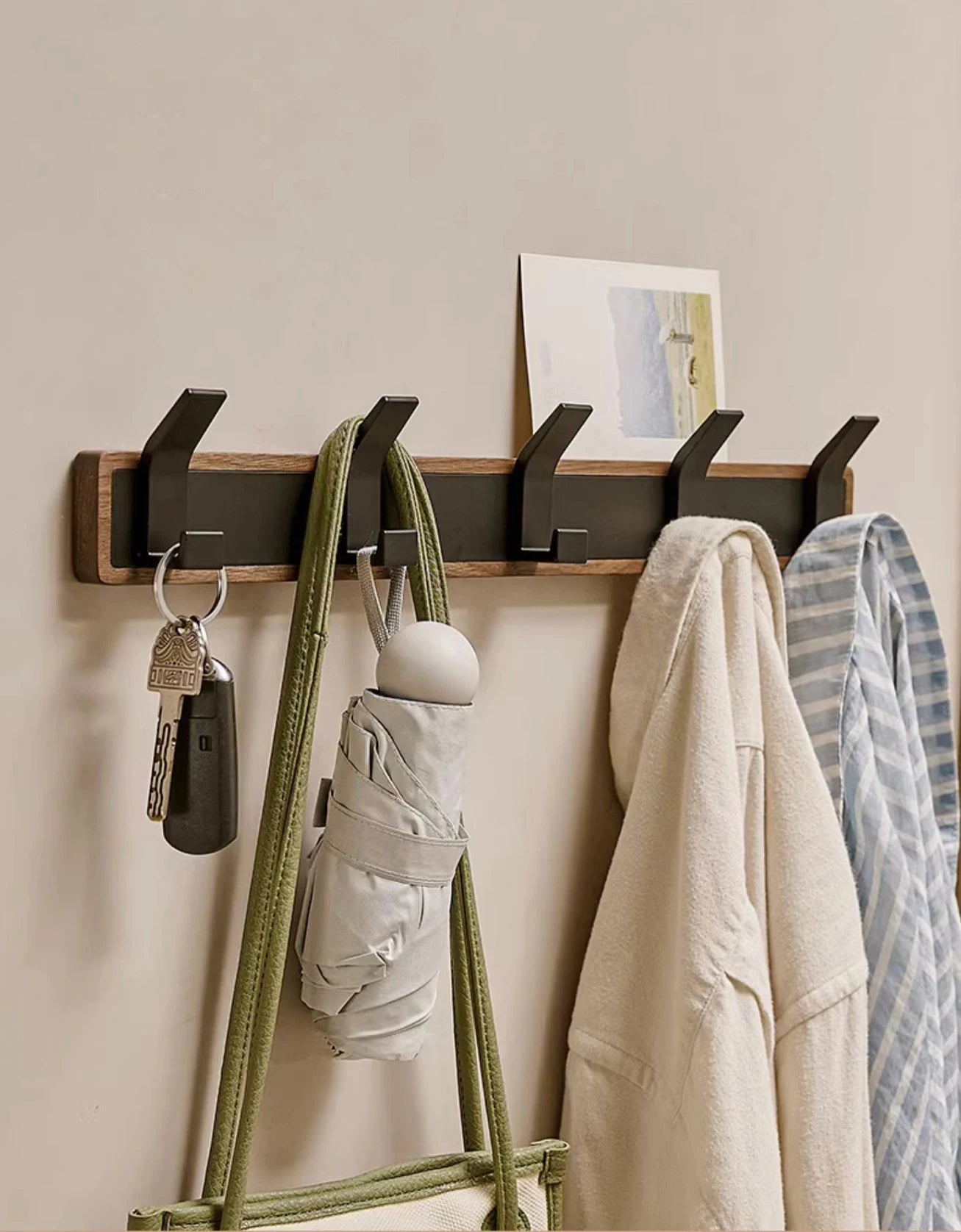 BAKALA-Black Wood Wall Hook, Hanging Coat Rack for Bathroom, Kitchen, Bedroom, Hallway, Clothes Holder