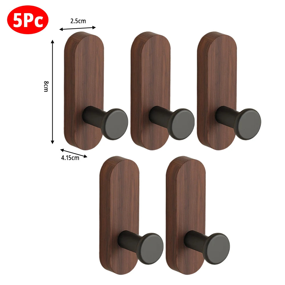 Self-adhesive Solid Wooden Wall Hook for Hanging Key Coat Towel Clothes Towel Bag Hanger Door Hook Coat Rack Entryway Key Holder