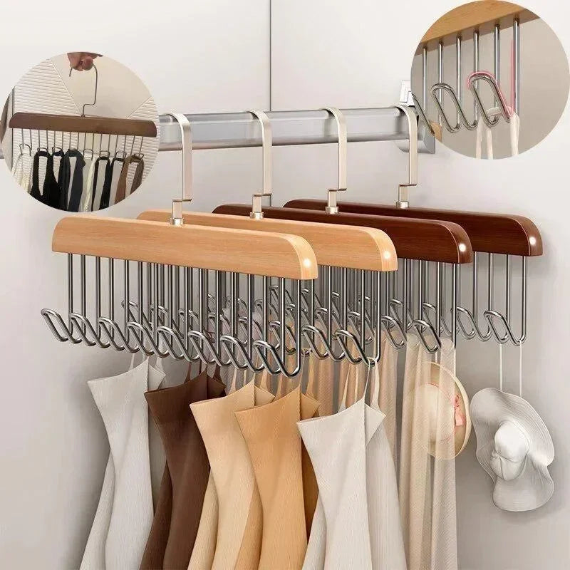 Cintre en Bois avec 8 Crochets pour Accessoires