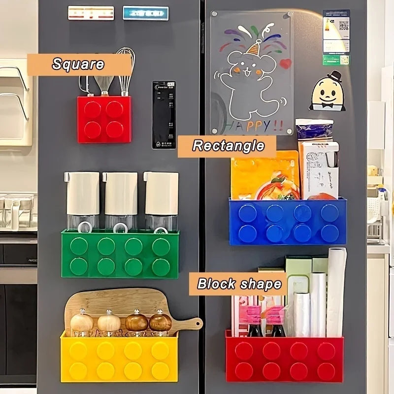 1/4pc Magnetic Storage Box Refrigerator Entrance Door Shelf Organizer Building Block Wall Mounted Rack Home Kitchen Decor Holder